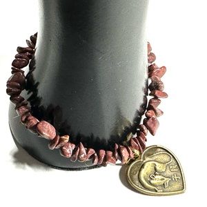 Chinese Horoscope Rat Sign Charm Bracelet Natural Dark Brown Stone Chips